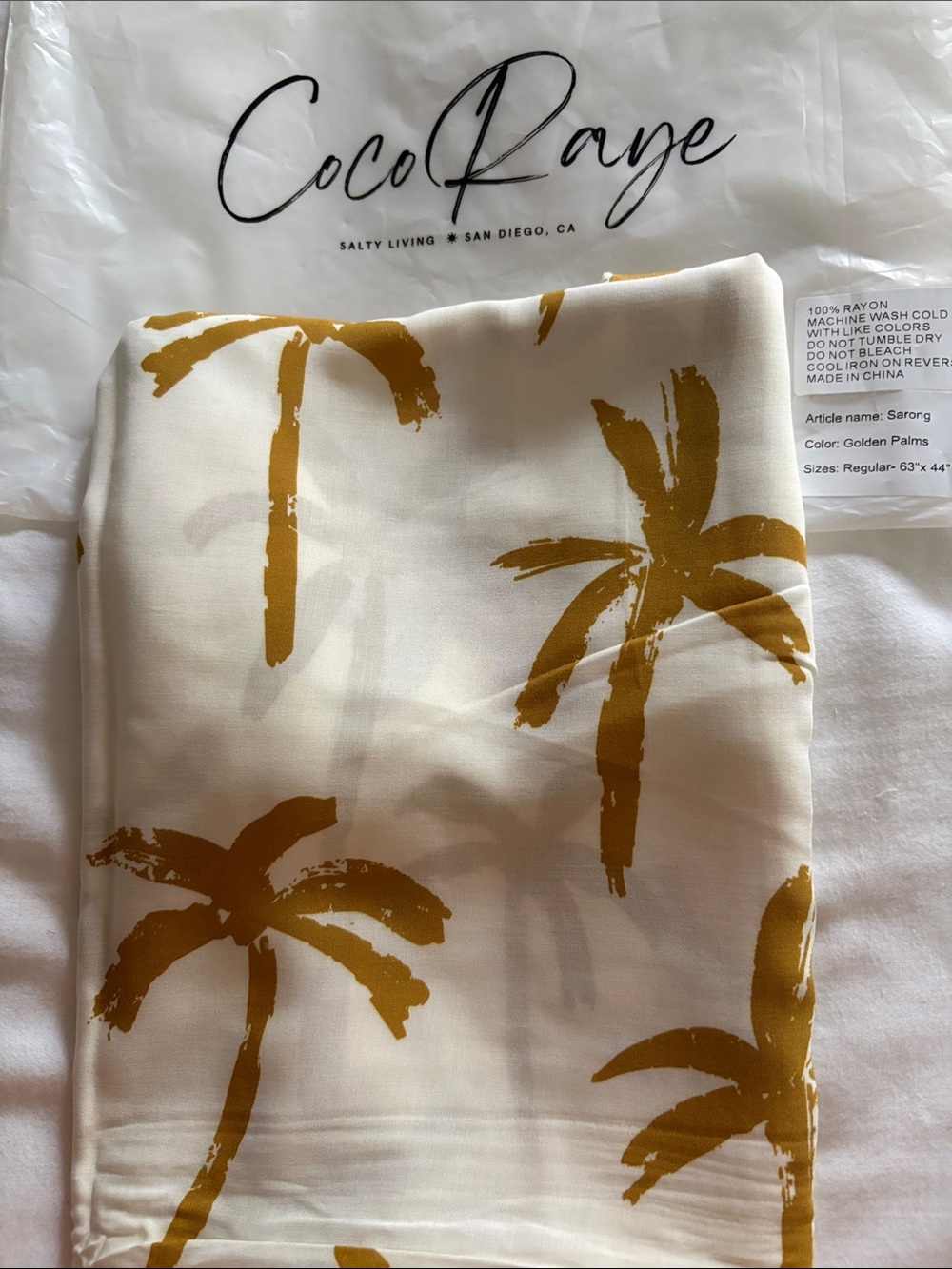 Coco Raye Golden Palms Sarong - White & Gold
